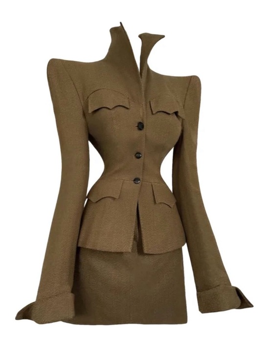 Vivienne Westwood Jackets & Blazers - Structured Fitted Blazer and Skirt Set in Olive Brown